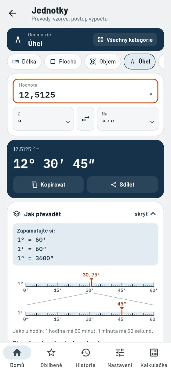 Gesello: Jednotky – Úhel ve stupních, minutách, vteřinách