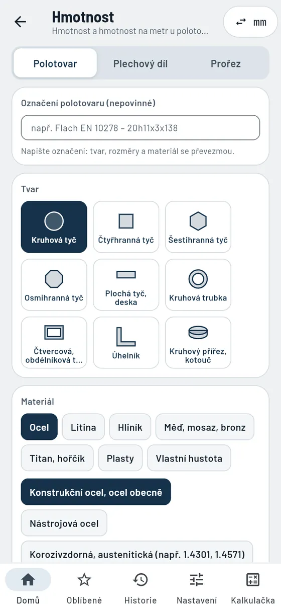 Gesello: Hmotnosti – Kruhová ocelová tyč