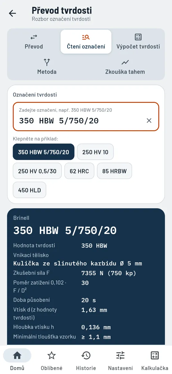 Gesello: Převod tvrdosti – Čtení údaje o tvrdosti