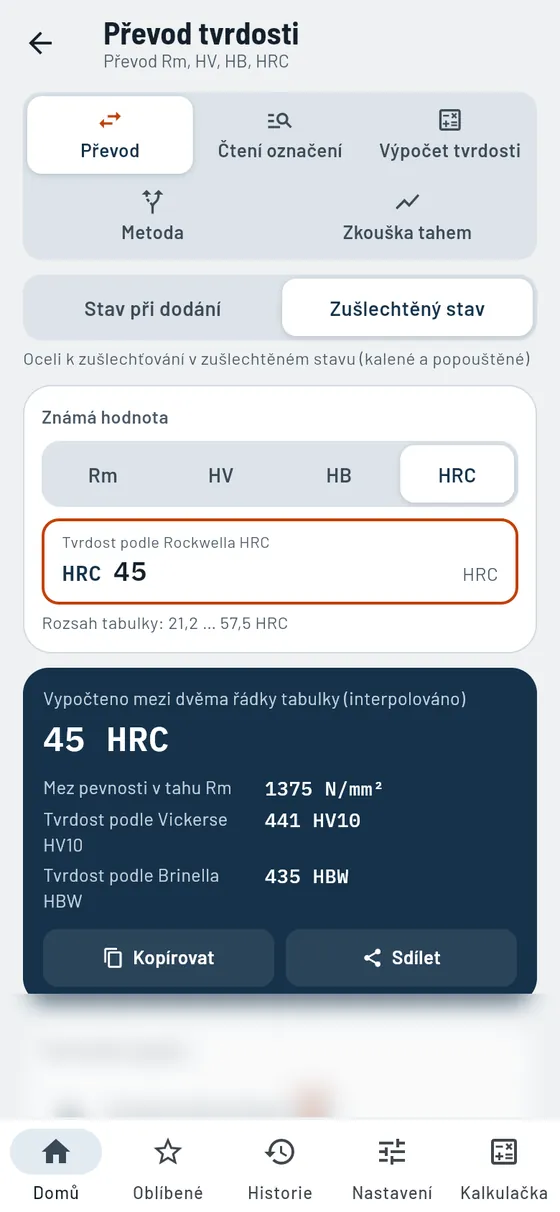 Gesello: Převod tvrdosti – Převod tvrdosti