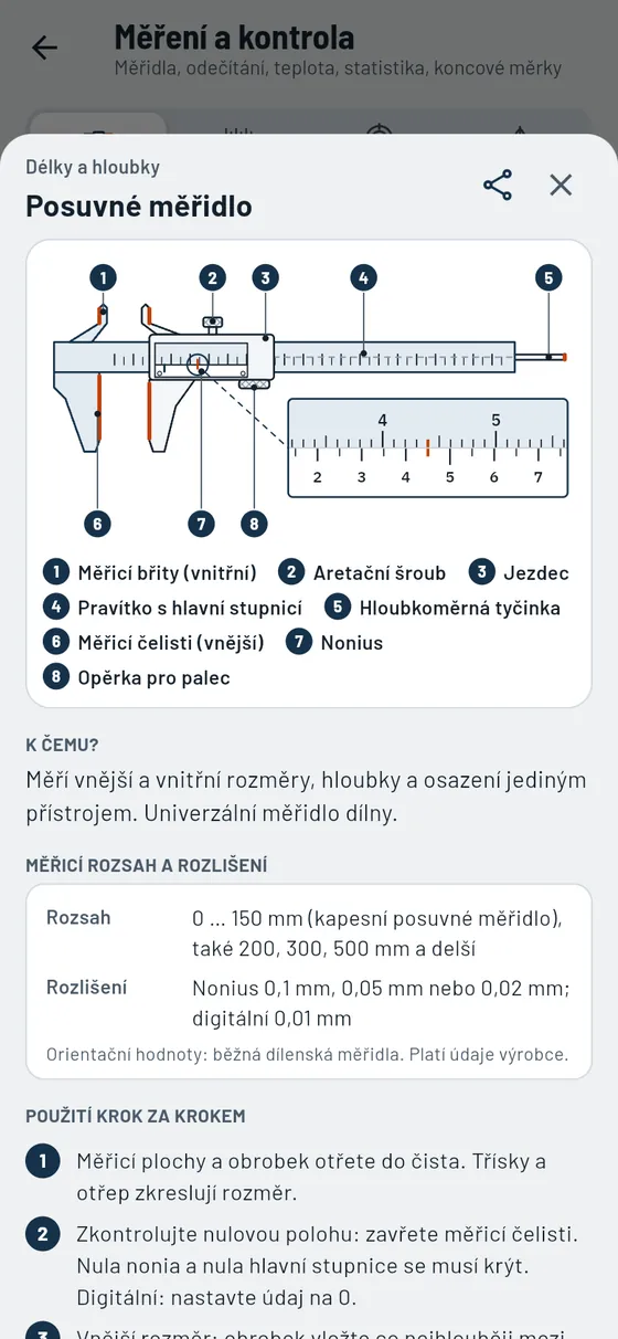 Gesello: měření a kontrola – měřidla: posuvné měřidlo