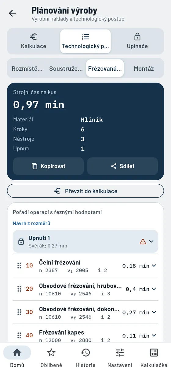Gesello: Plánování výroby – Technologický postup frézované součásti