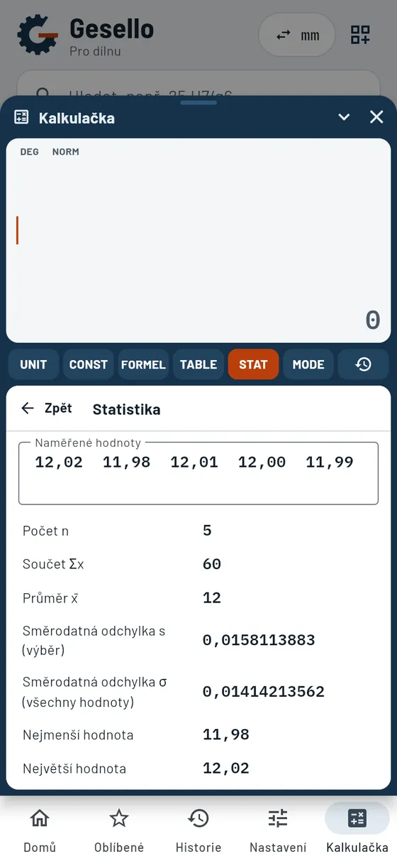 Gesello: Kalkulačka – Statistika