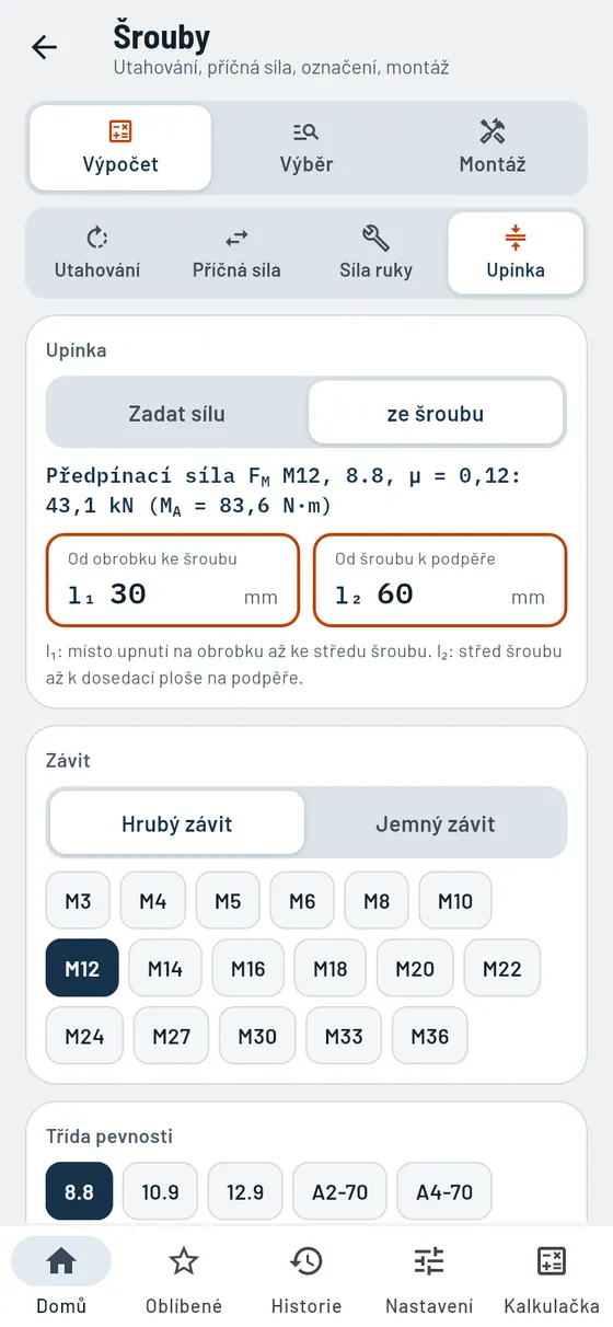 Gesello: Šrouby – svěrná délka a síly