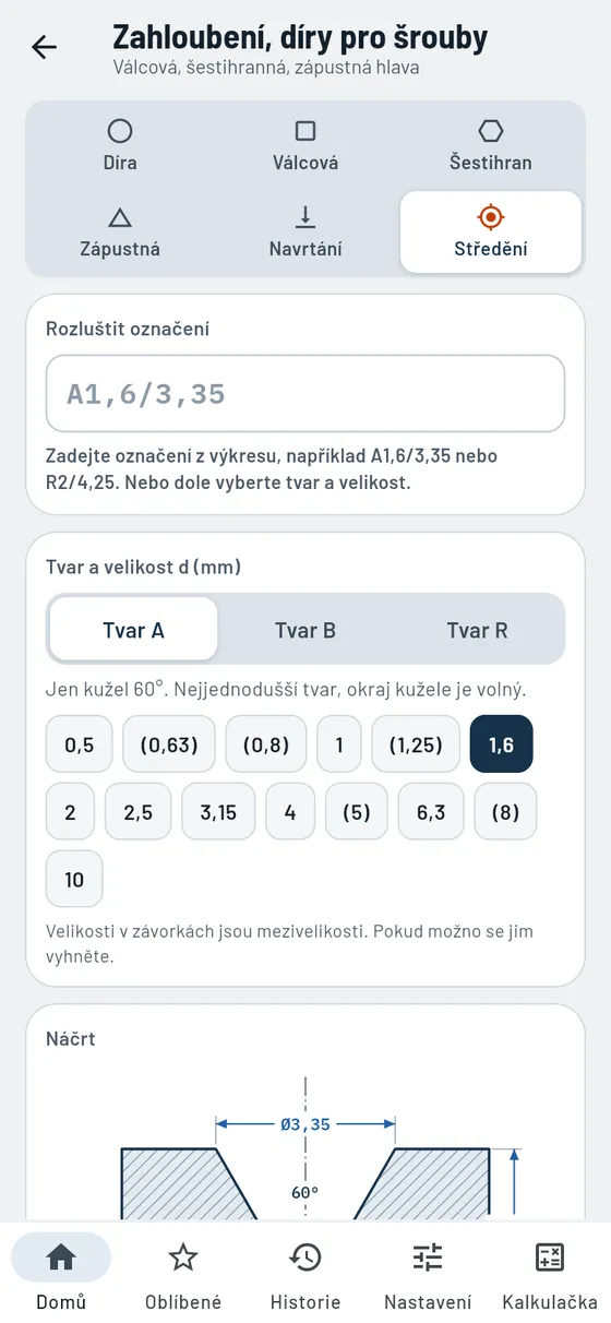 Gesello: Zahloubení a díry pro šrouby – středicí důlek