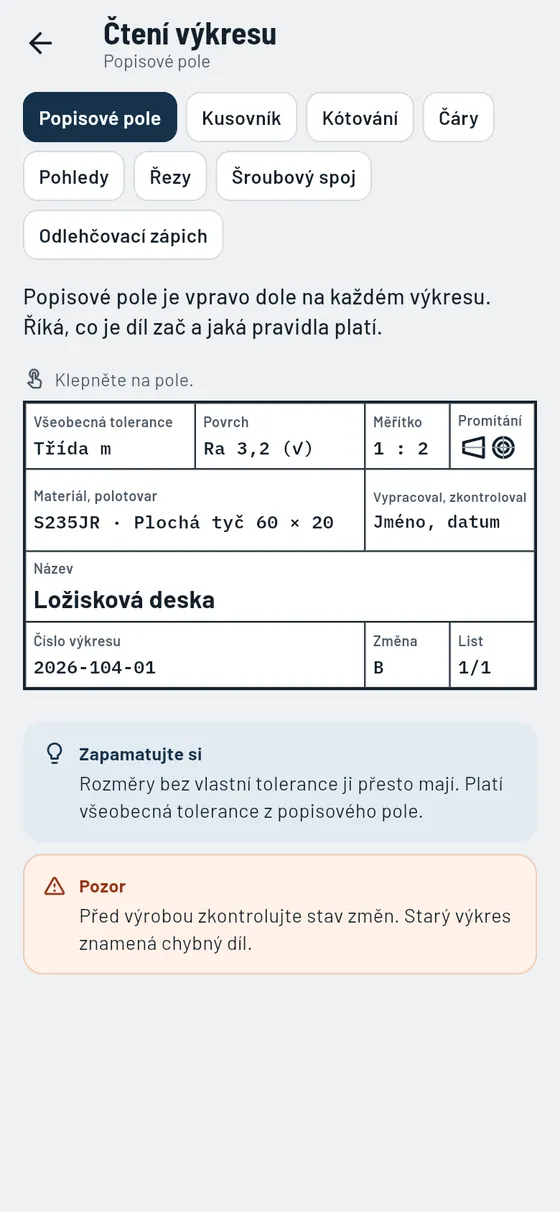 Gesello: Výkresové značky – Čtení popisového pole