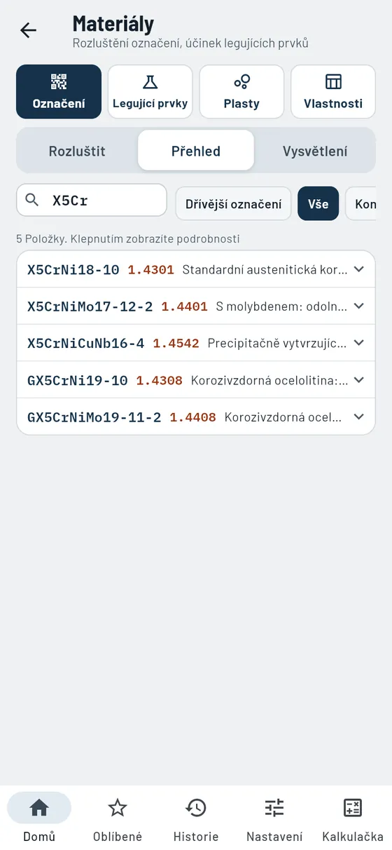 Gesello: Materiály – Přehled
