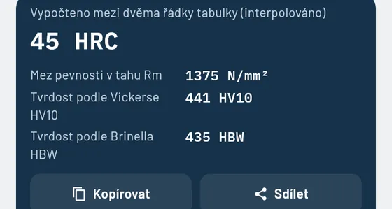 Takto to vypadá v Gesello: Převod tvrdosti