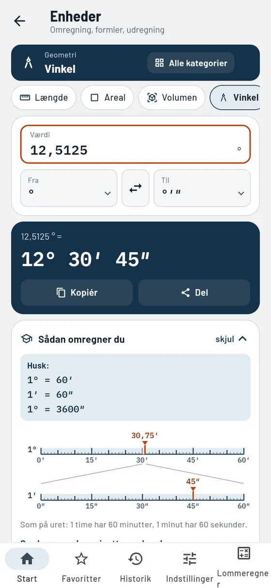 Gesello: Enheder – Vinkel i grader, minutter, sekunder