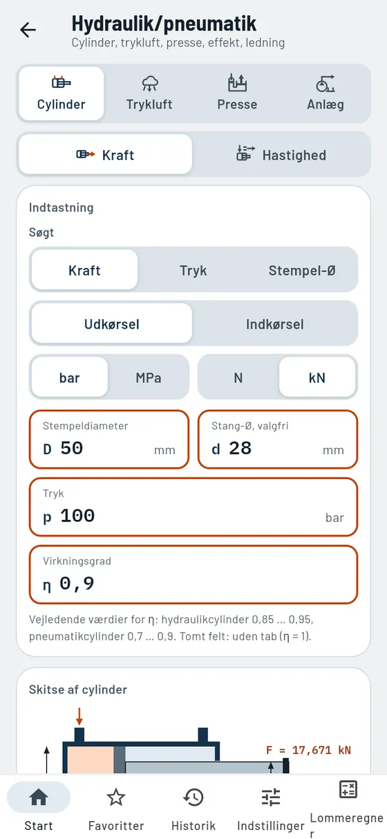Gesello: Hydraulik og pneumatik – Cylinderkraft