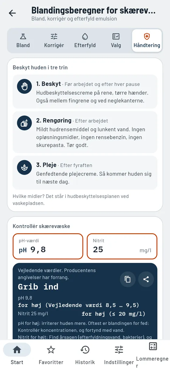 Gesello: skærevæske – pleje og kontrolværdier