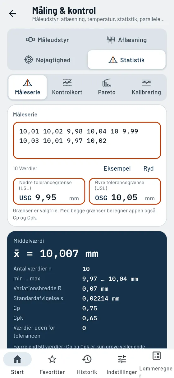 Gesello: måleserie med Cpk