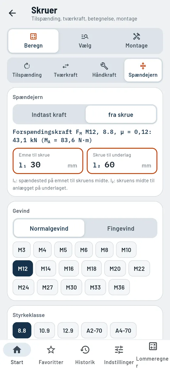 Gesello: skruer – klemlængde og kræfter