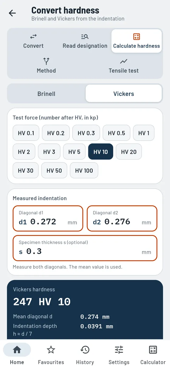 Gesello: Hardness conversion – Vickers from measurement