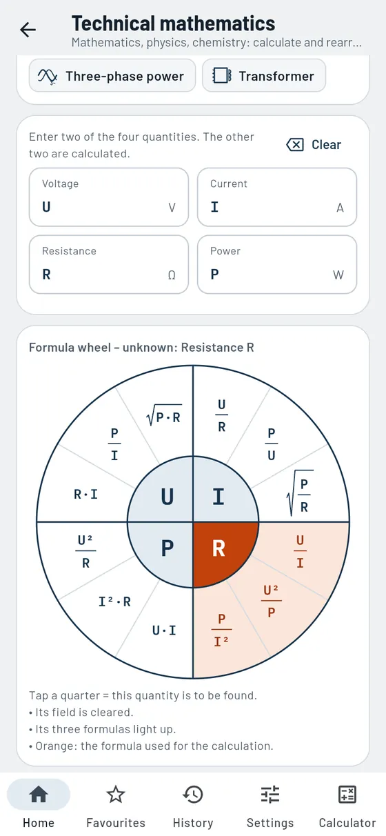 Gesello: formula wheel for electrical engineering in the formula book
