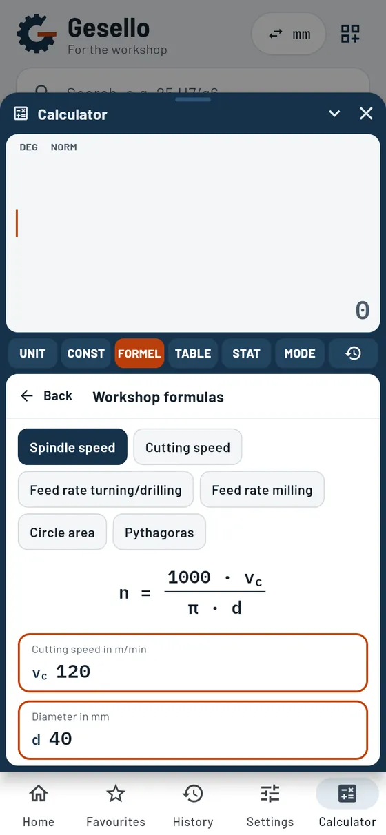 Gesello: Calculator – Workshop formulas