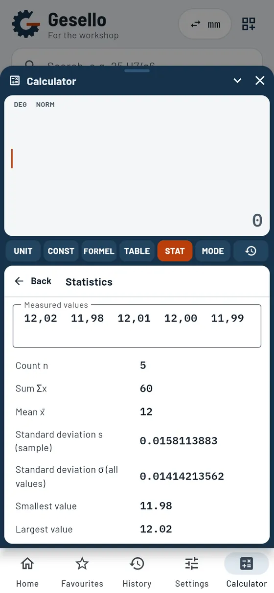 Gesello: Calculator – Statistics