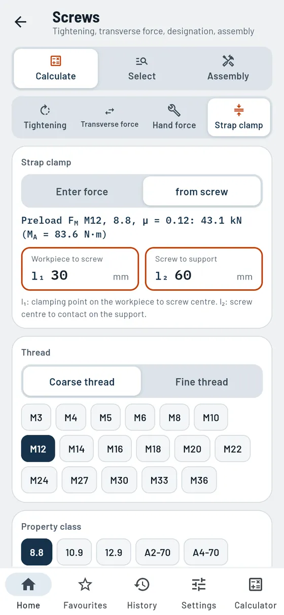 Gesello: screws – clamp length and forces