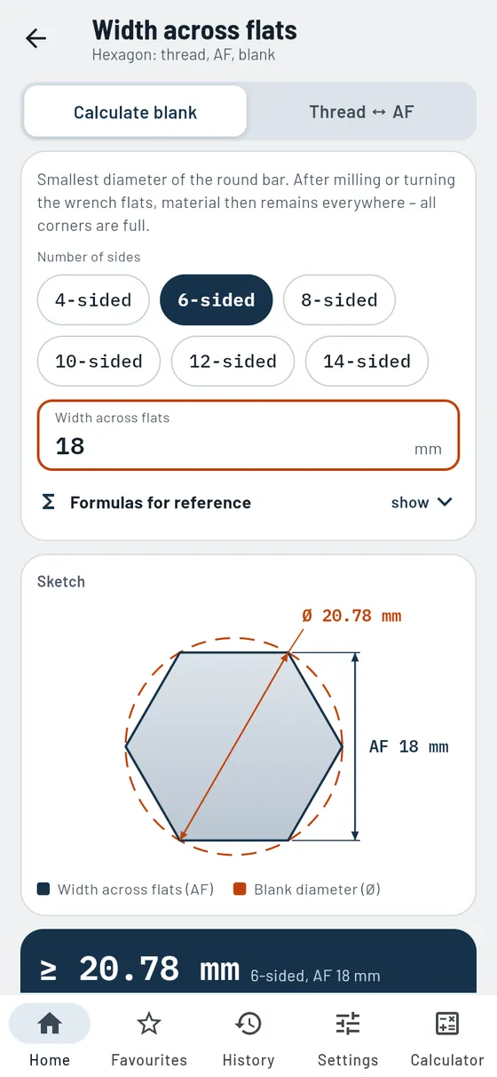 Gesello: widths across flats – hexagon from round bar