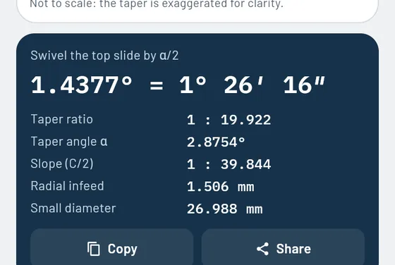 This is how it looks in Gesello: Taper turning