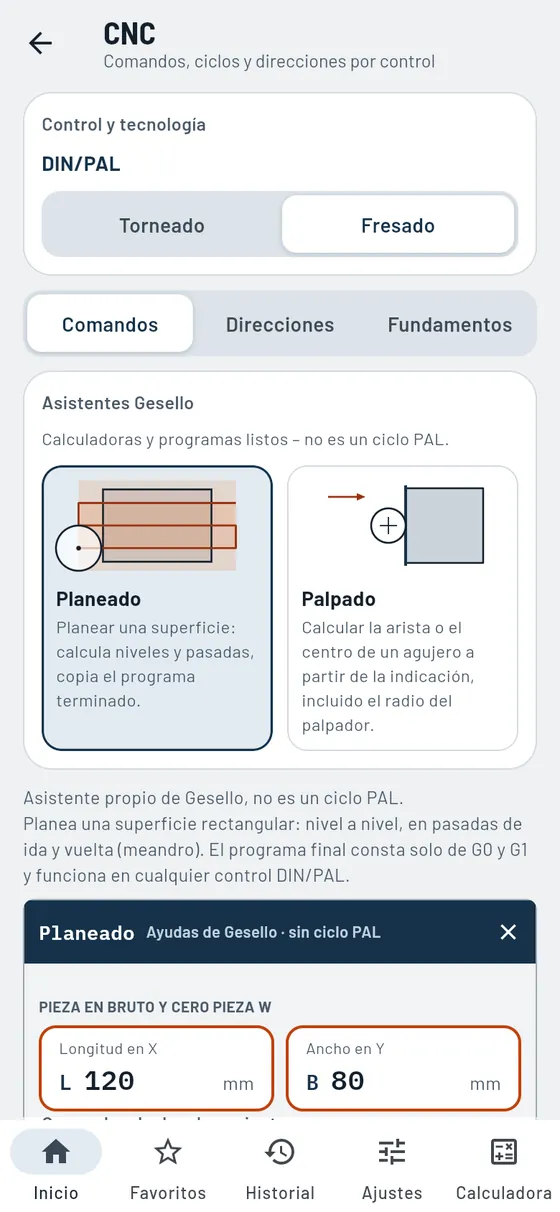 Gesello: CNC – Asistente: planeado