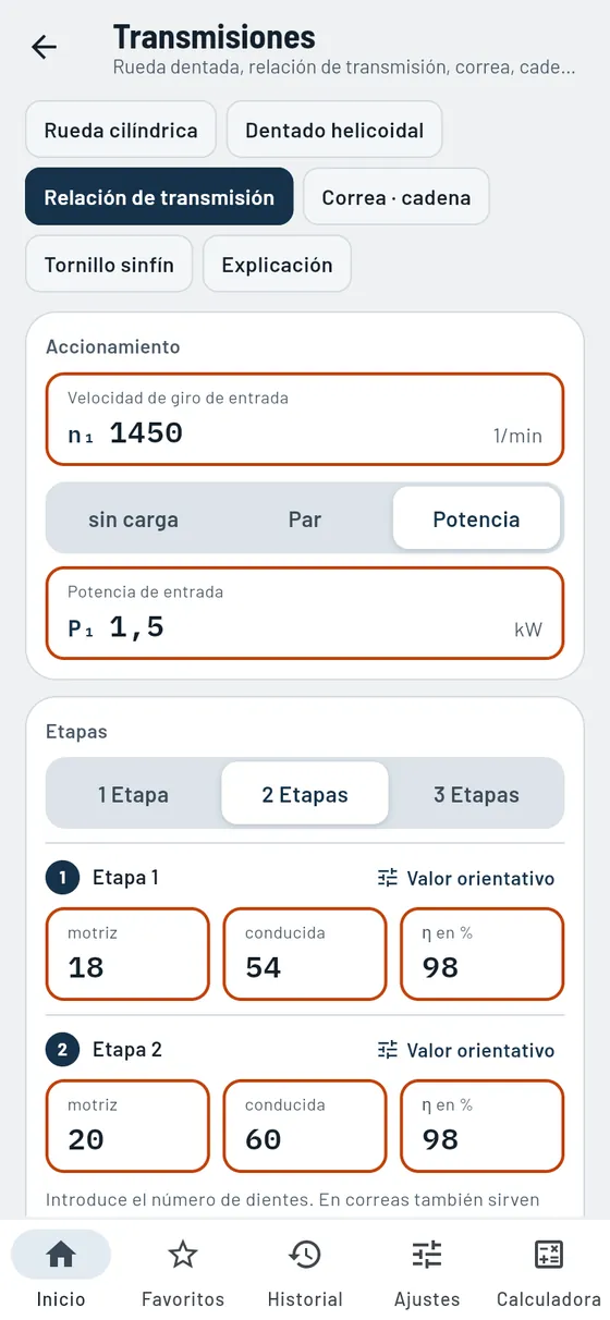 Gesello: Transmisiones – Relación de transmisión