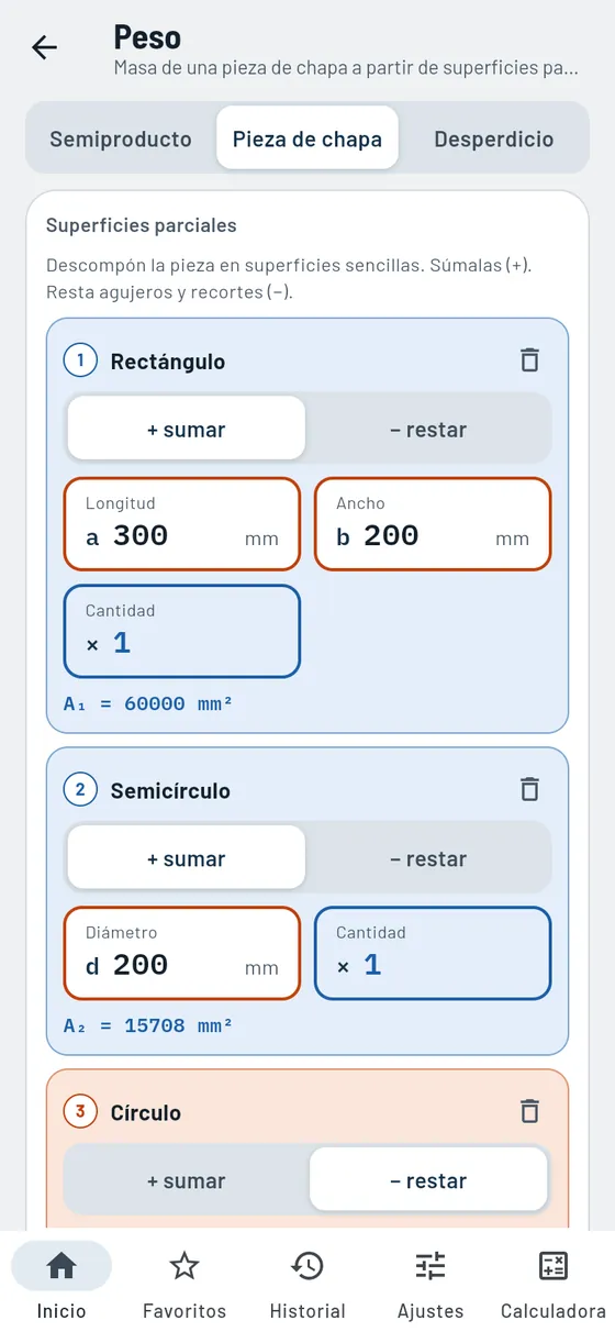 Gesello: Pesos – Pieza de chapa a partir de superficies parciales
