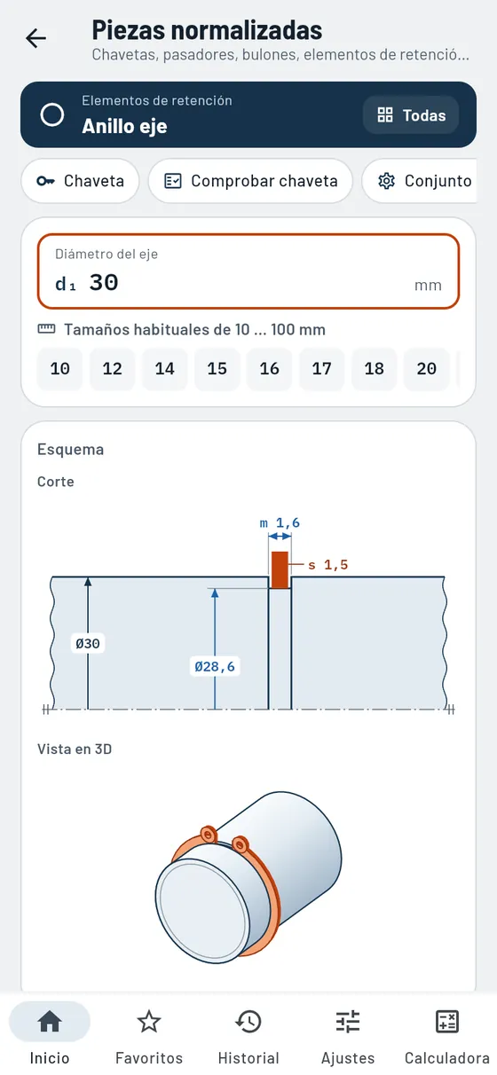 Gesello: piezas normalizadas – anillo de retención