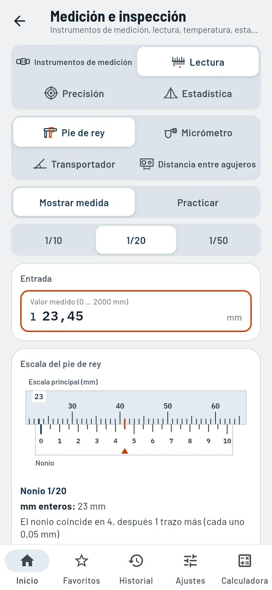 Gesello: medición e inspección – leer el pie de rey