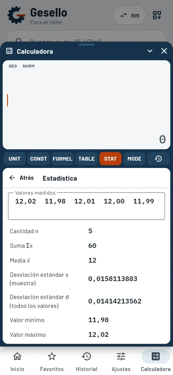 Gesello: Calculadora – Estadística