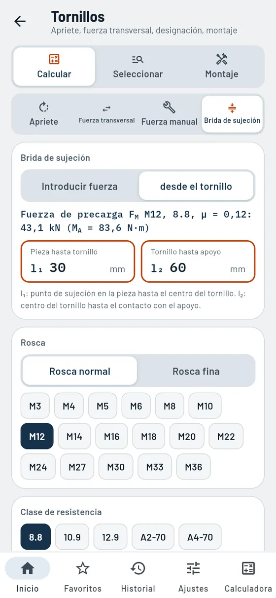 Gesello: tornillos – longitud de apriete y fuerzas
