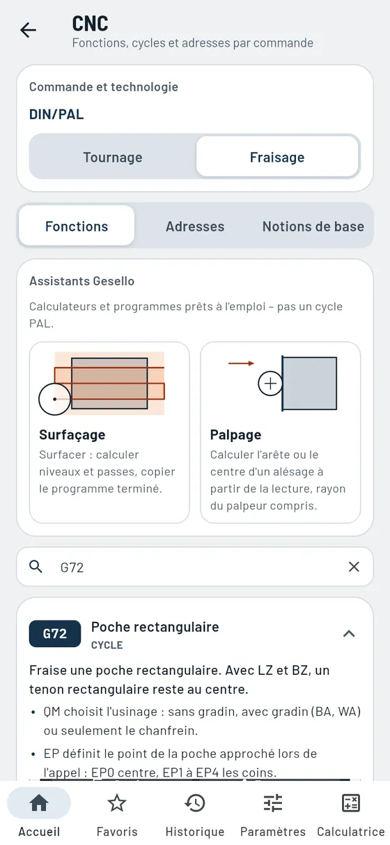Gesello&nbsp;: CNC – cycle de poche G72