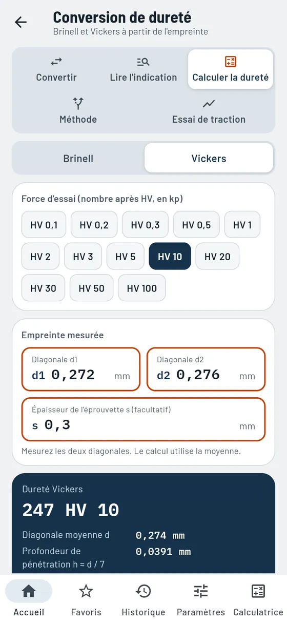 Gesello : Conversion de dureté – Vickers à partir de la mesure