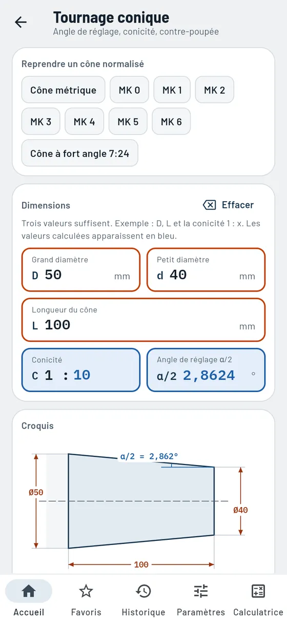 Gesello&nbsp;: Tournage conique – Calculer le cône