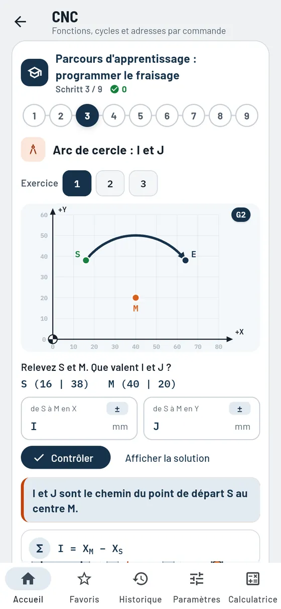 Gesello&nbsp;: parcours CNC, entraînement aux arcs de cercle avec I et J