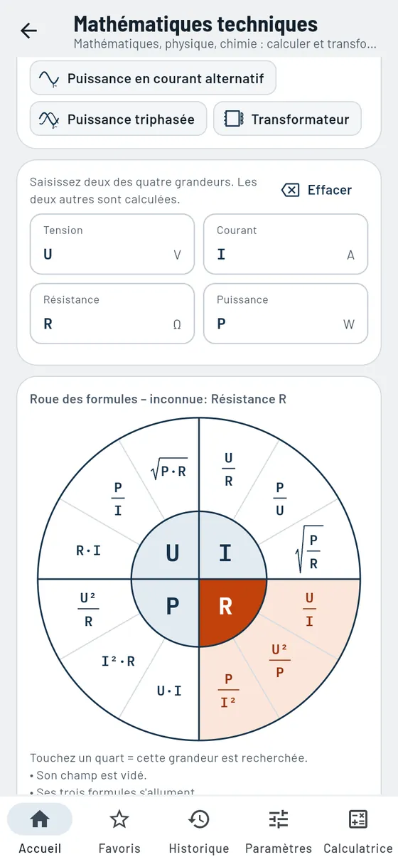 Gesello : roue des formules électrotechnique dans le formulaire