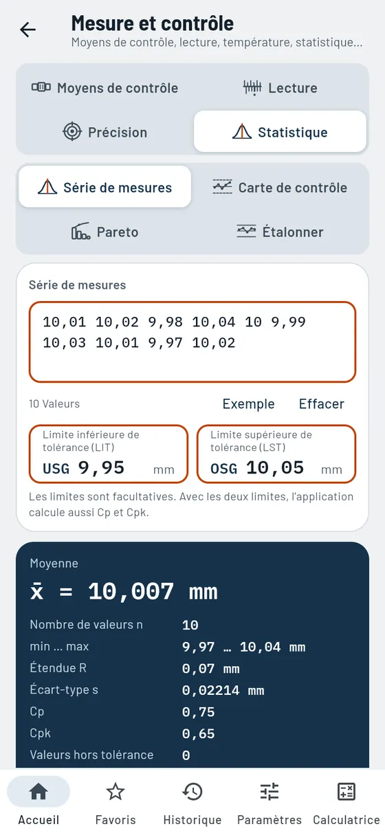 Gesello : série de mesures avec Cpk