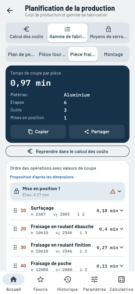 Gesello&nbsp;: Planification de la production – Gamme de fabrication pièce fraisée
