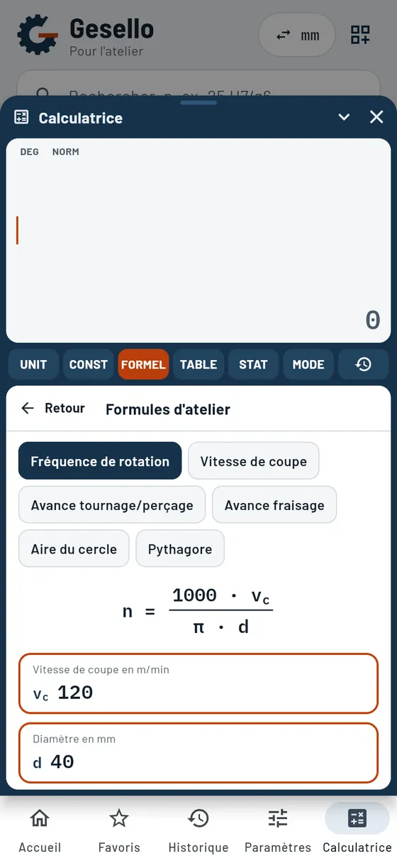 Gesello&nbsp;: Calculatrice – Formules d'atelier