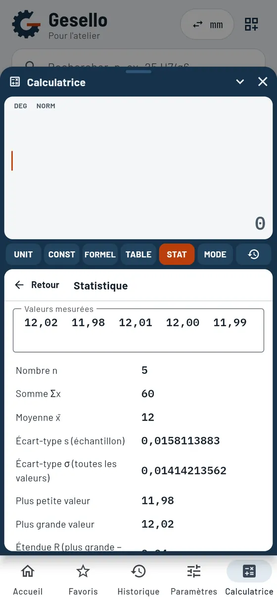 Gesello&nbsp;: Calculatrice – Statistiques