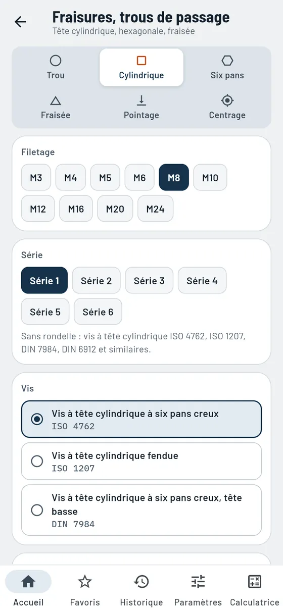 Gesello&nbsp;: fraisures et trous de passage – lamage M8
