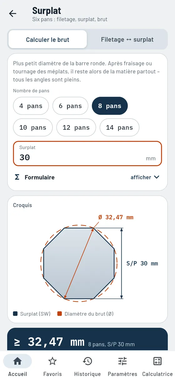 Gesello : surplats – huit pans à partir de rond