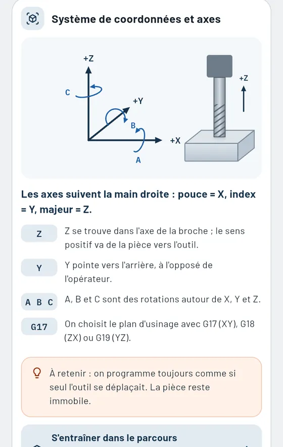 Gesello&nbsp;: fiche thématique système de coordonnées et axes en fraisage