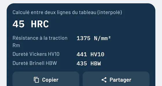 Aperçu dans Gesello&nbsp;: Conversion de dureté