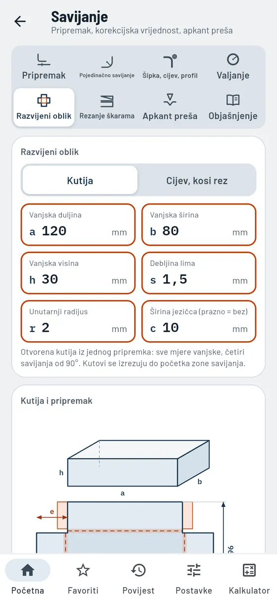 Gesello: Savijanje – Razvijeni oblik kutije