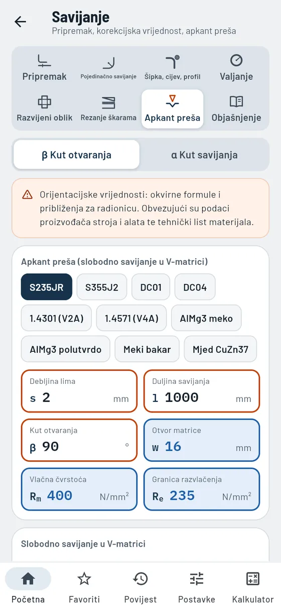 Gesello: Savijanje – Savijanje na apkant preši