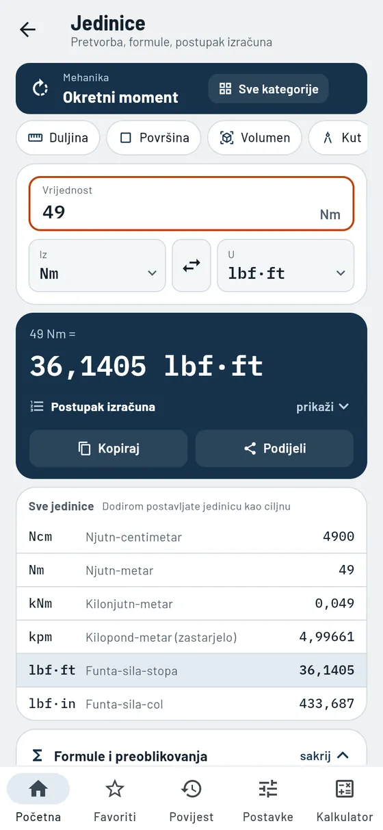 Gesello: jedinice – okretni moment