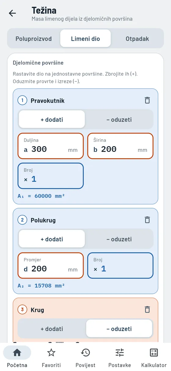 Gesello: težine – limeni dio od djelomičnih površina