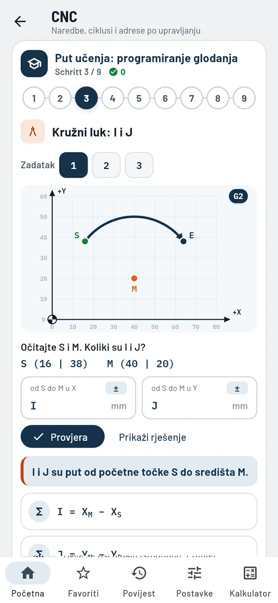Gesello: CNC put učenja, trener kružnih lukova s I i J