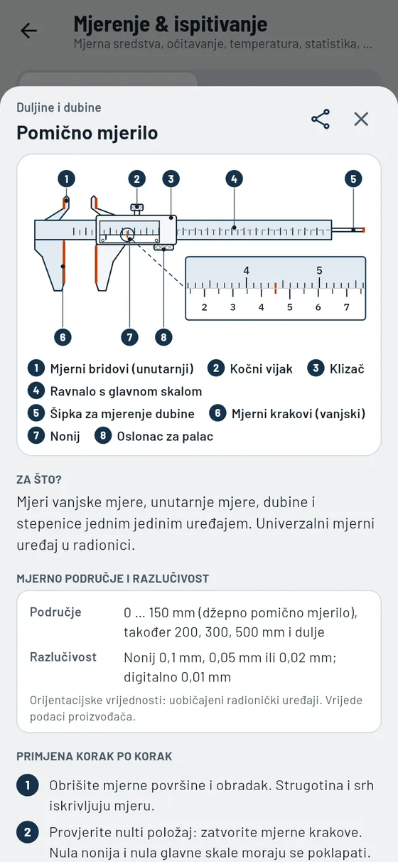 Gesello: mjerenje & ispitivanje – mjerno sredstvo: pomično mjerilo